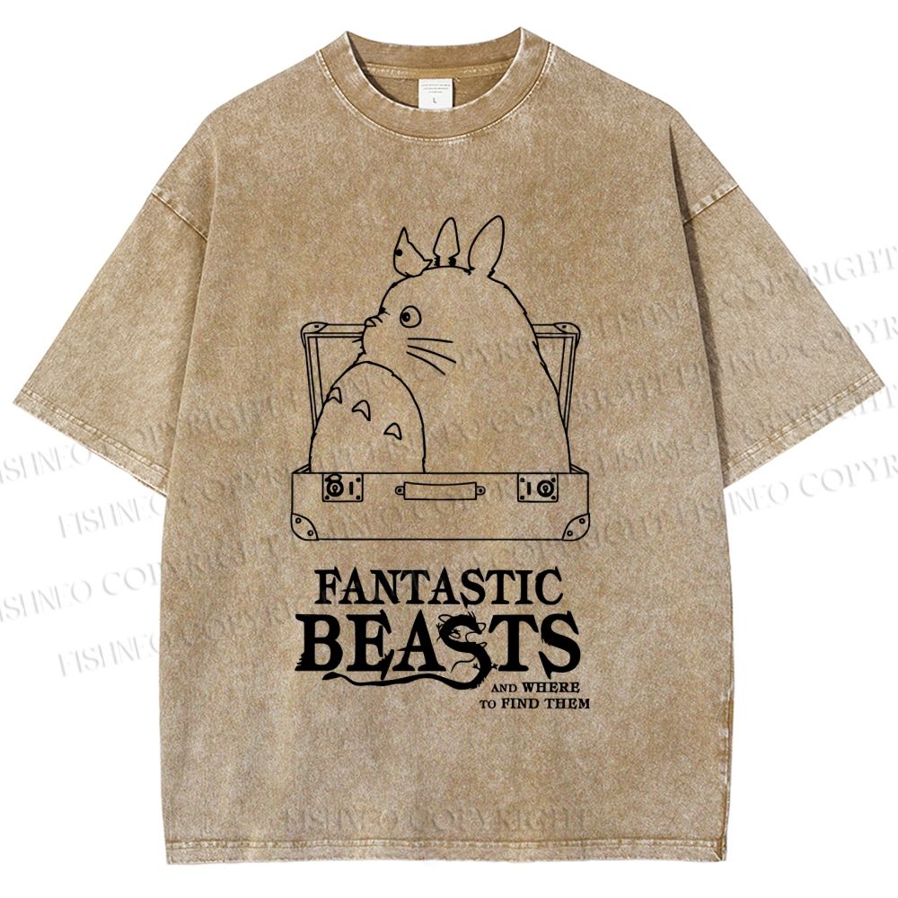 Unisex Totoro Fantastic Beasts And Where To Find Them Printed Washed Tee
