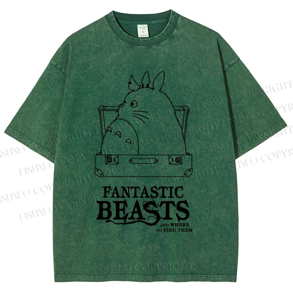 Unisex Totoro Fantastic Beasts And Where To Find Them Printed Washed Tee