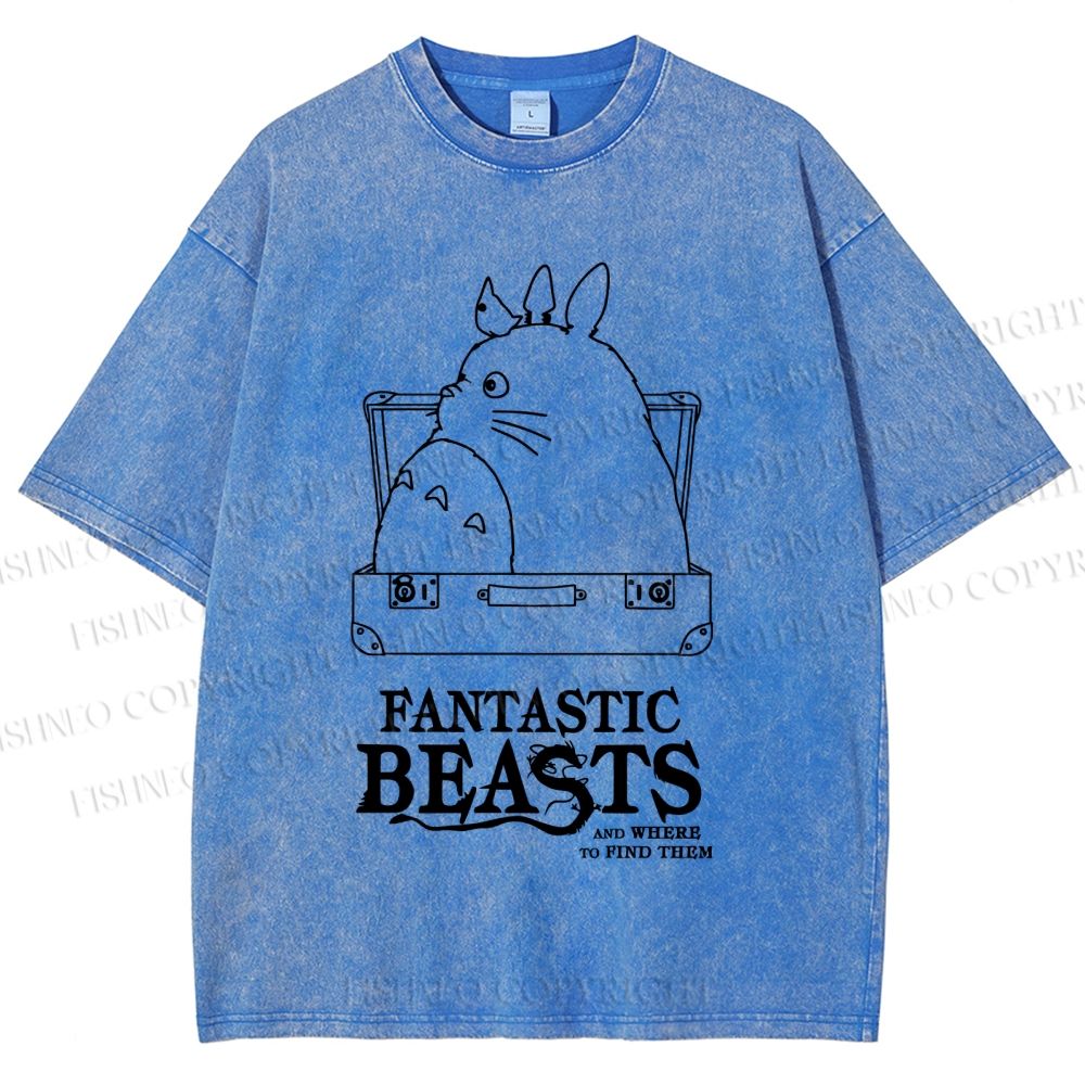 Unisex Totoro Fantastic Beasts And Where To Find Them Printed Washed Tee