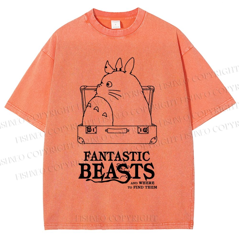 Unisex Totoro Fantastic Beasts And Where To Find Them Printed Washed Tee