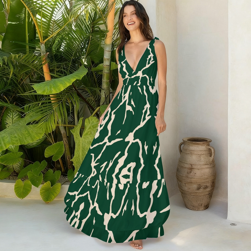 Women's Green Print One-Piece Swimsuit Set