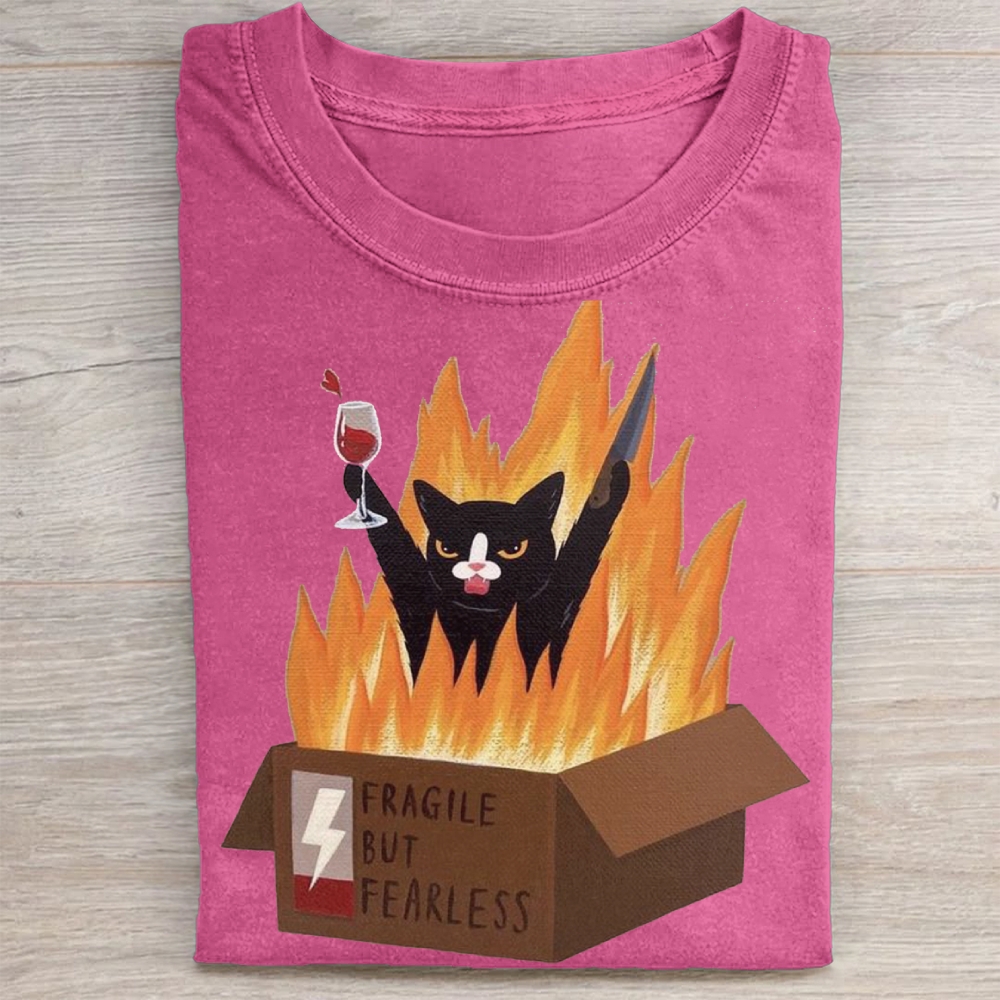 "Fragile But Fearless" Chaos Cat Vintage Washed Tee