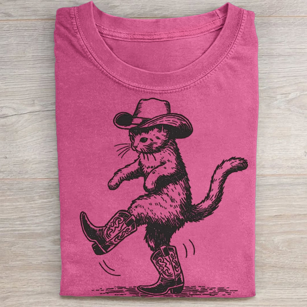 "Cowboy Cat" Western Kitten Vintage Washed Tee