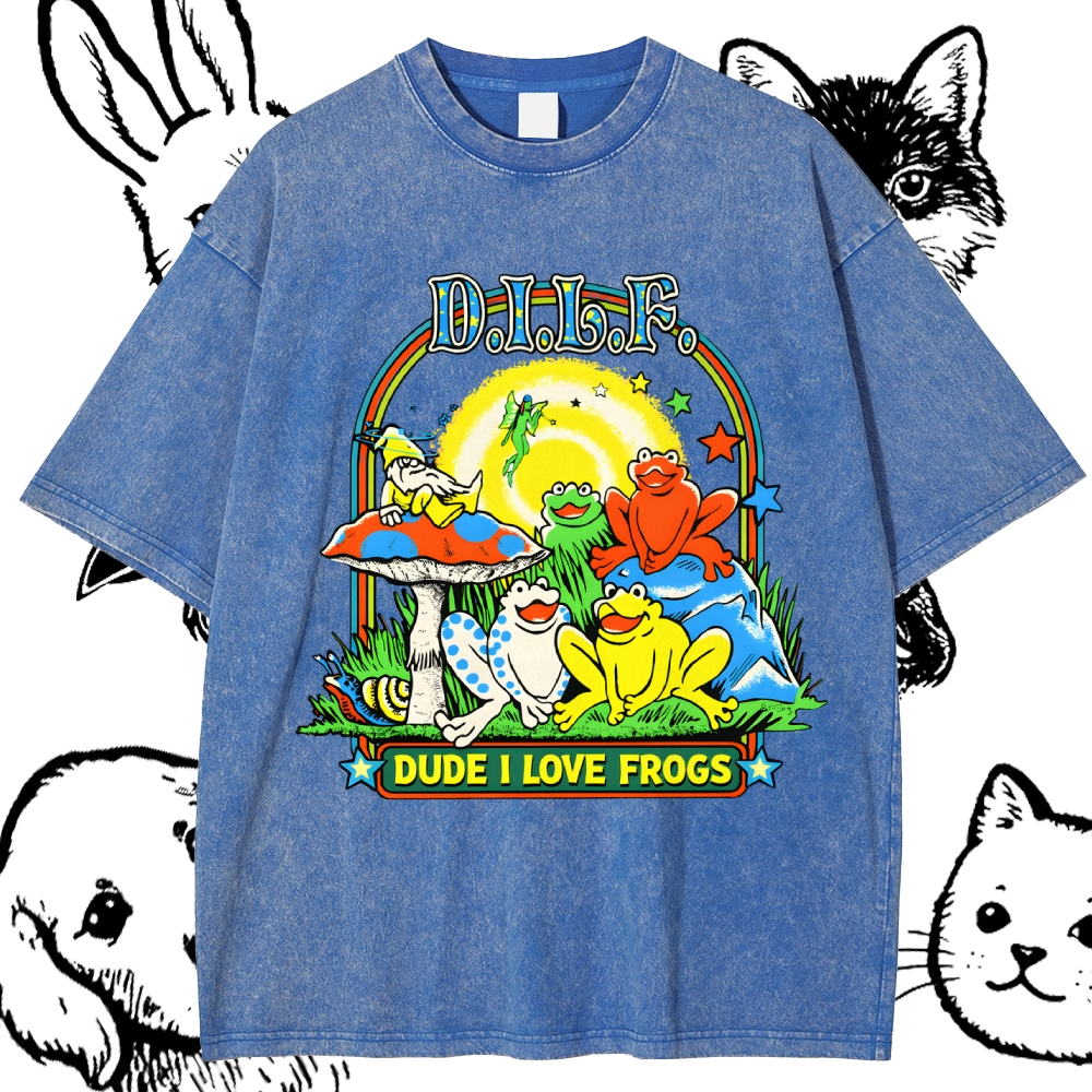 Psychedelic Frog Love Cotton Vintage Wash Classic Graphic Tee