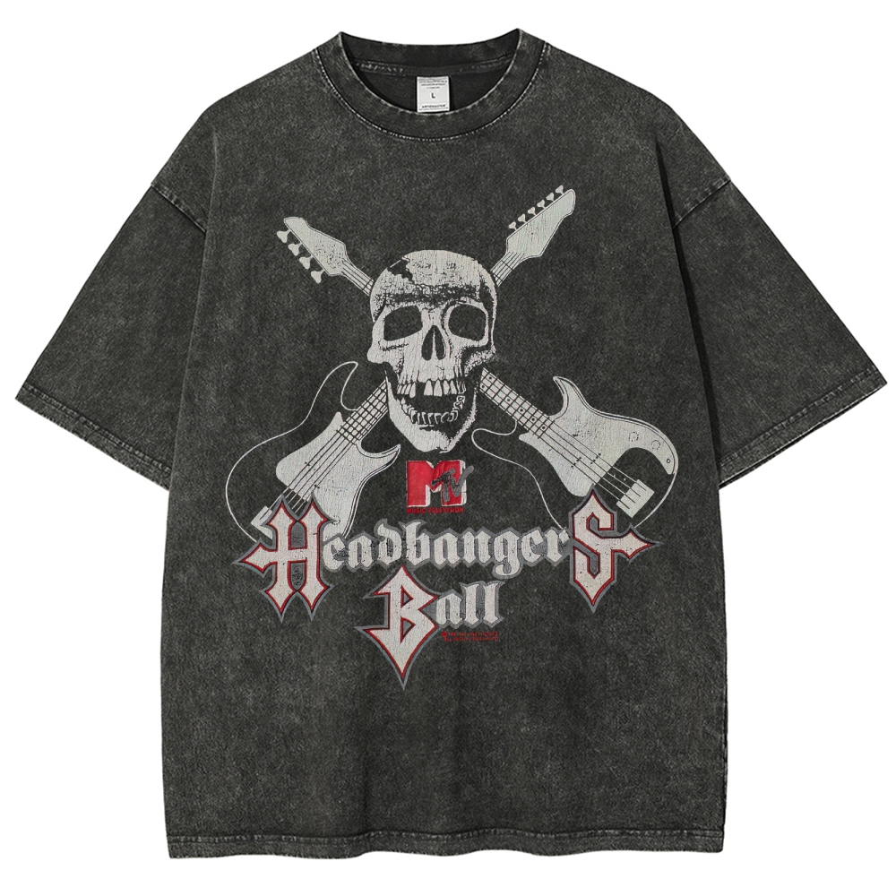 MTV Headbangers Ball Skull & Crossed Guitars Vintage Washed T-Shirt