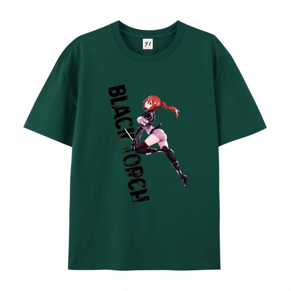 Pure Cotton Unisex Round Neck Anime T-Shirt BLACK TORCH