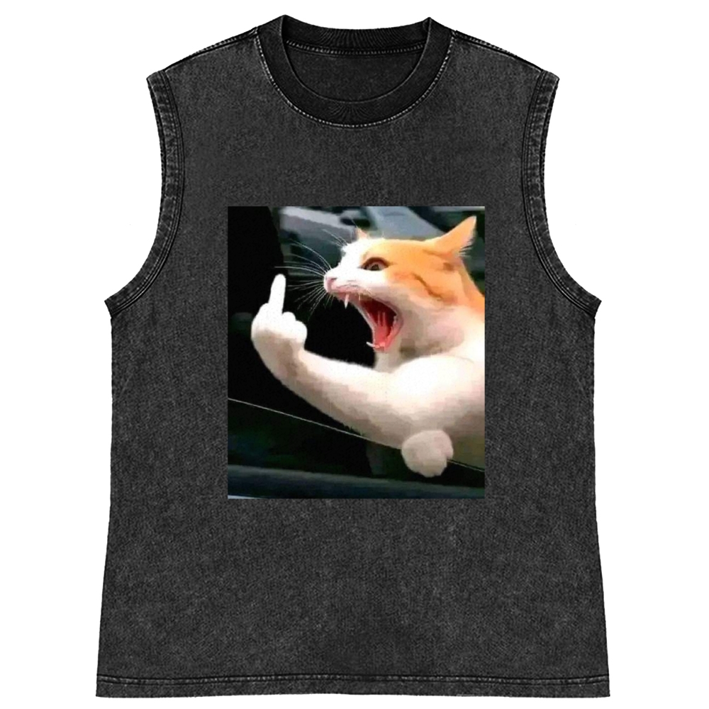 Middle Finger Cat Meme Retro Washed Tank Top