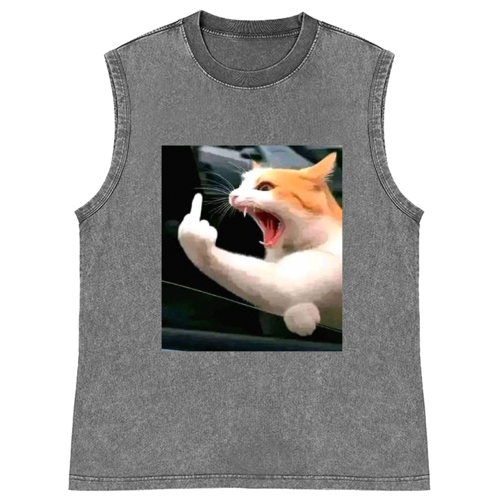 Middle Finger Cat Meme Retro Washed Tank Top