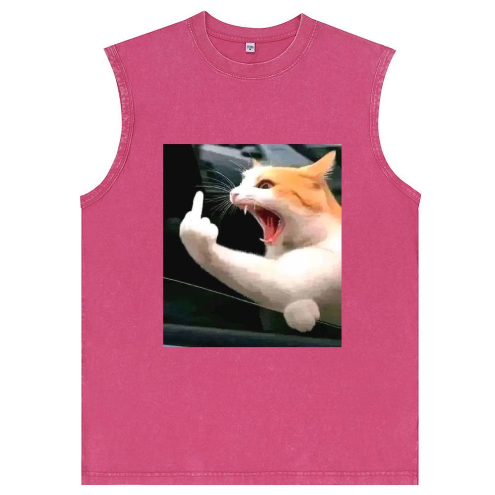 Middle Finger Cat Meme Retro Washed Tank Top