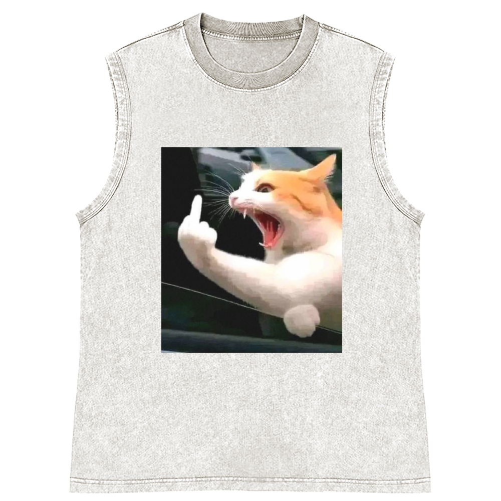 Middle Finger Cat Meme Retro Washed Tank Top