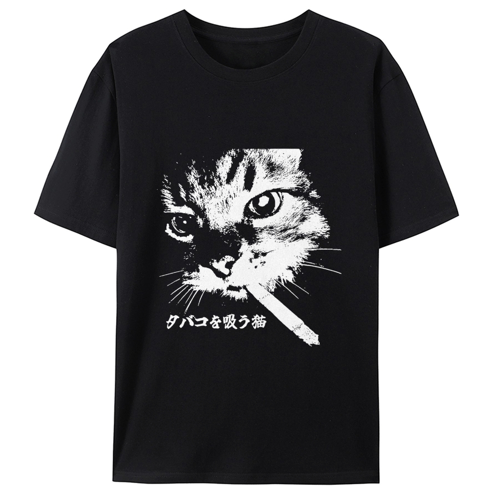 Rebel Smoker Cat Rebel Smoker Cat Retro Designed for Women - Slim Fit Cotton Tee