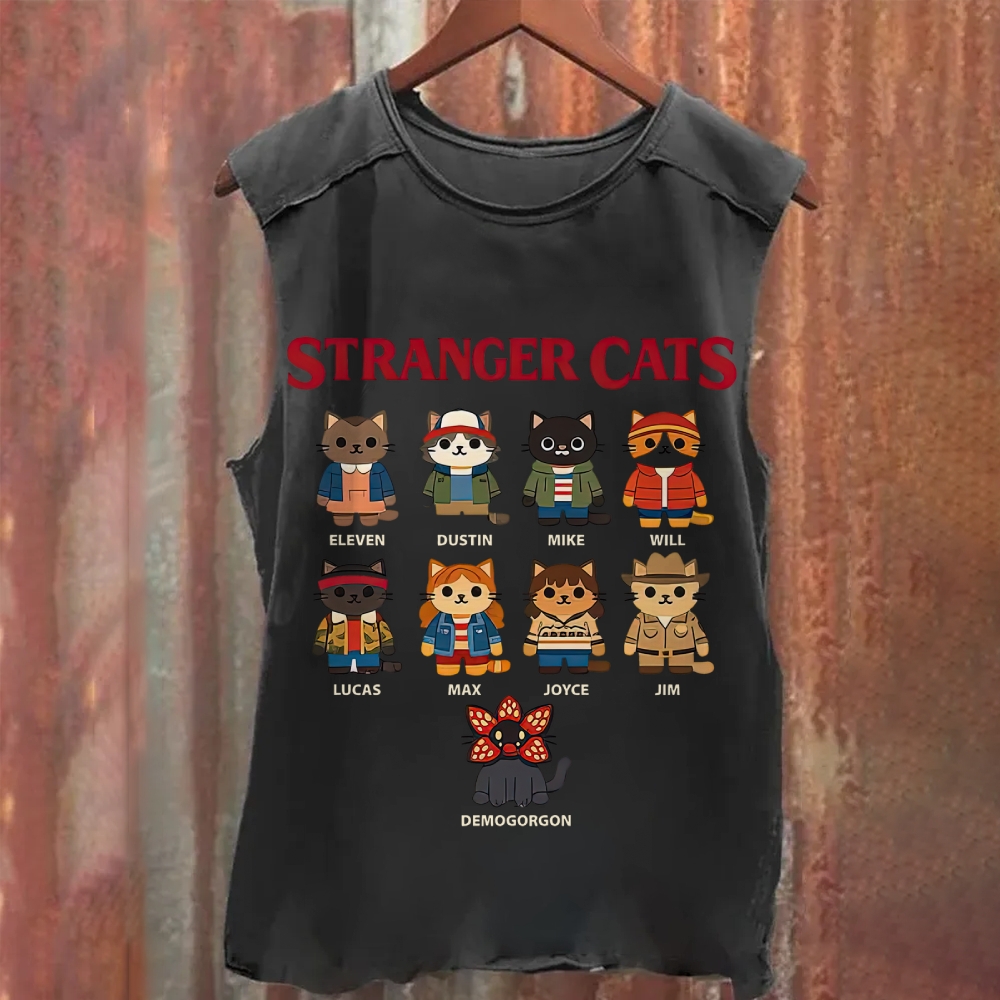 Stranger Cats Character Grid Washed Tank Top 