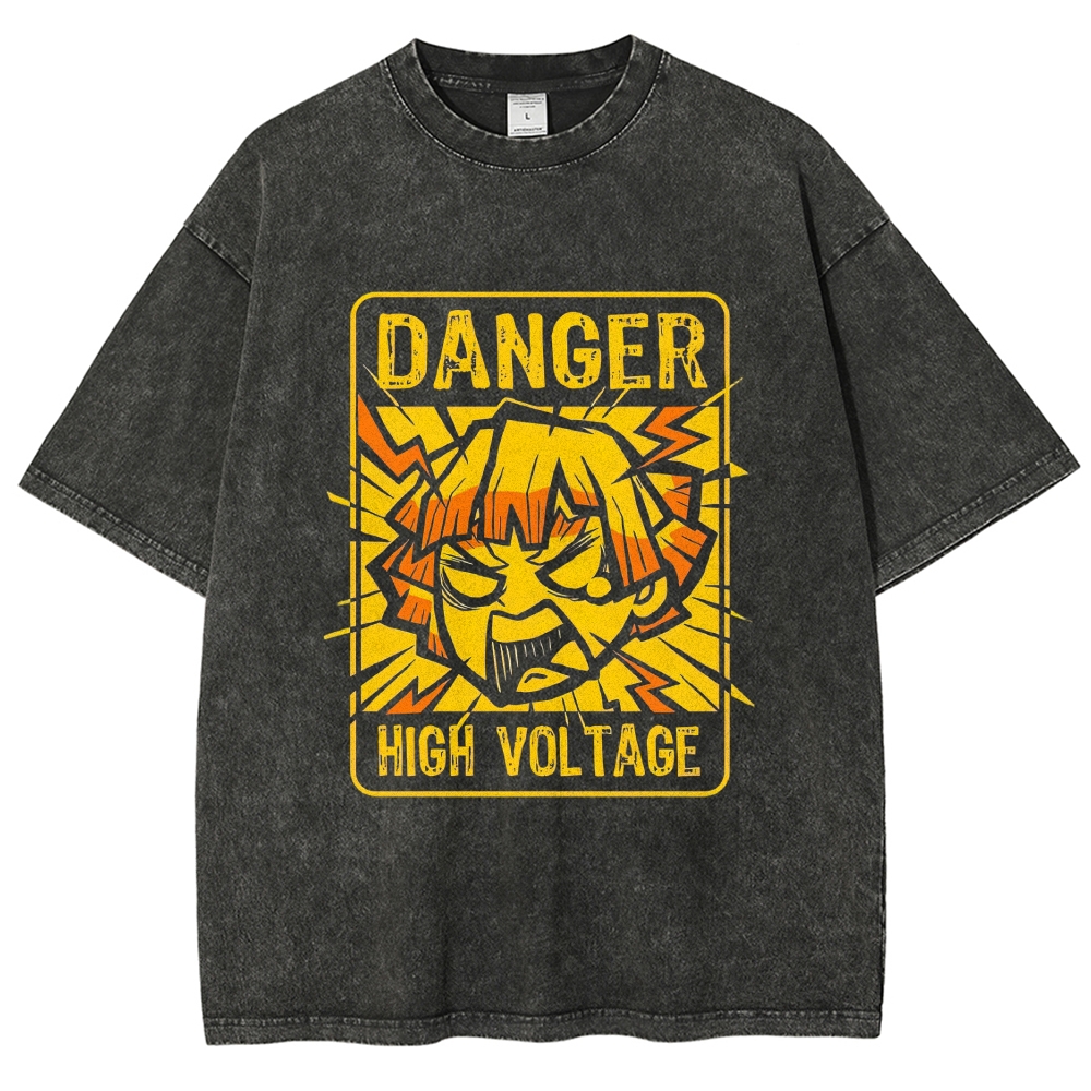 "Danger High Voltage" Zenitsu Demon Slayer Washed T-Shirt