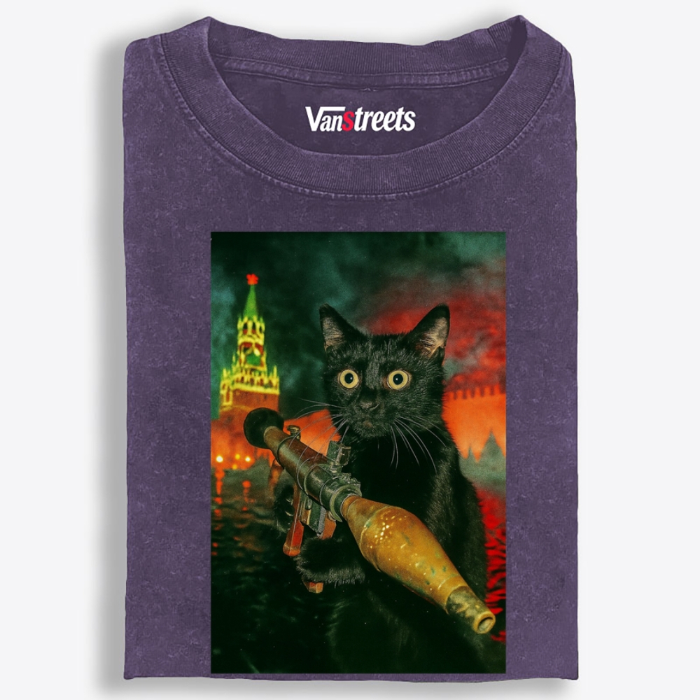 Kremlin Rocket Meow Retro Washed T-Shirt | 100% Cotton | Streetwear Essential