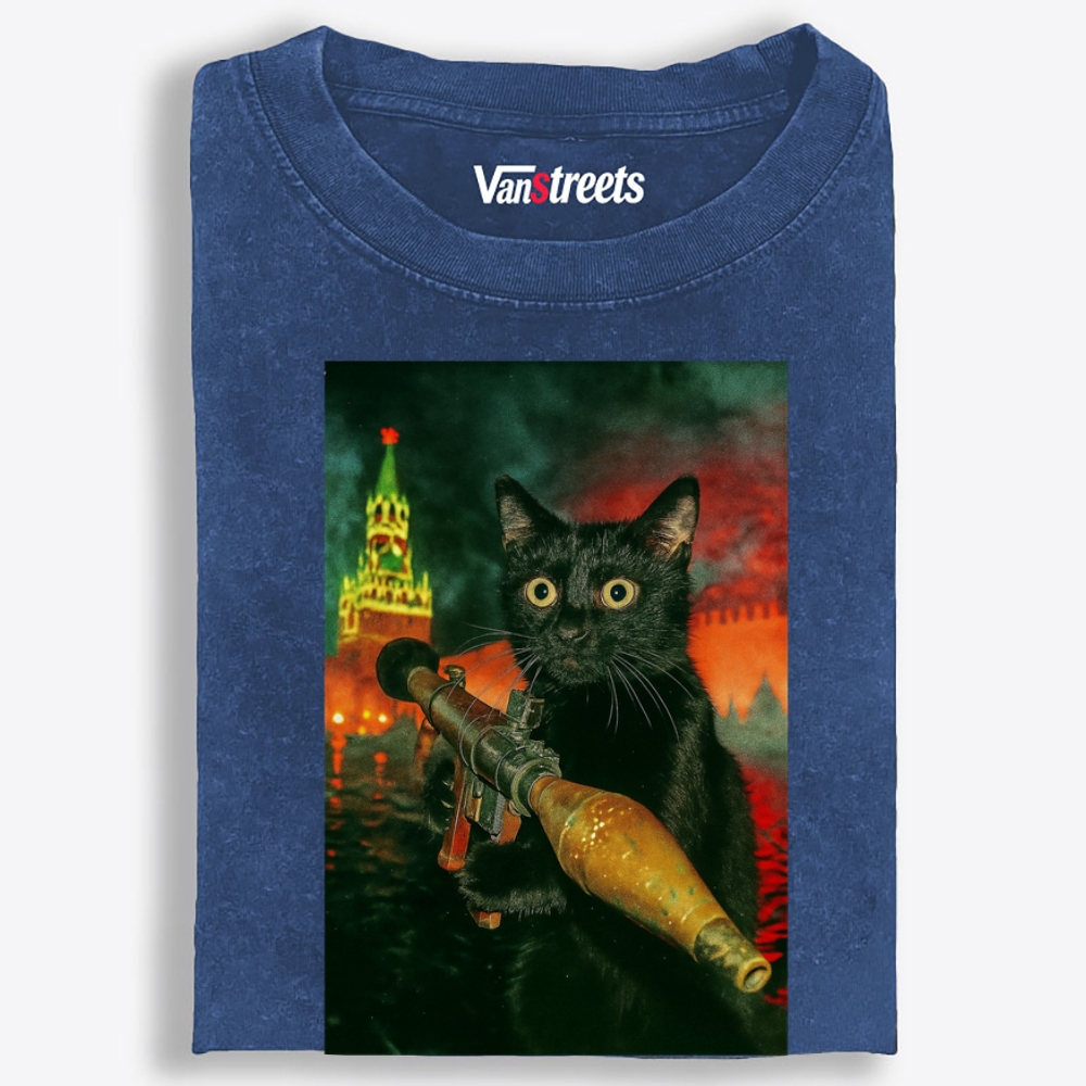 Kremlin Rocket Meow Retro Washed T-Shirt | 100% Cotton | Streetwear Essential