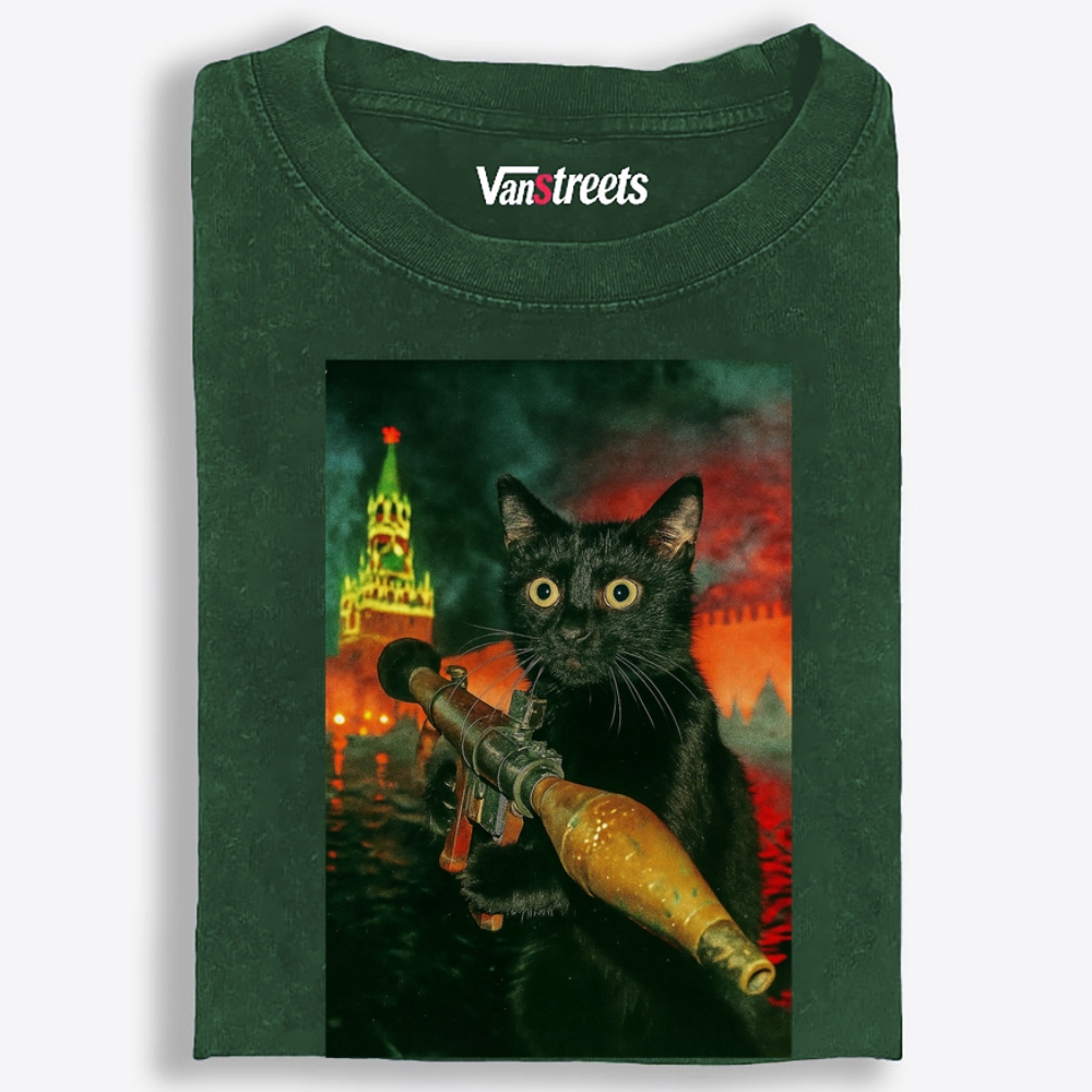 Kremlin Rocket Meow Retro Washed T-Shirt | 100% Cotton | Streetwear Essential