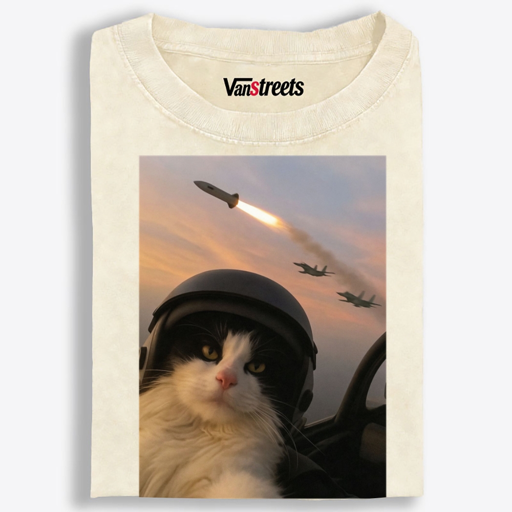 Sunset Fighter Meow Retro Washed T-Shirt | 100% Cotton | Streetwear Essential