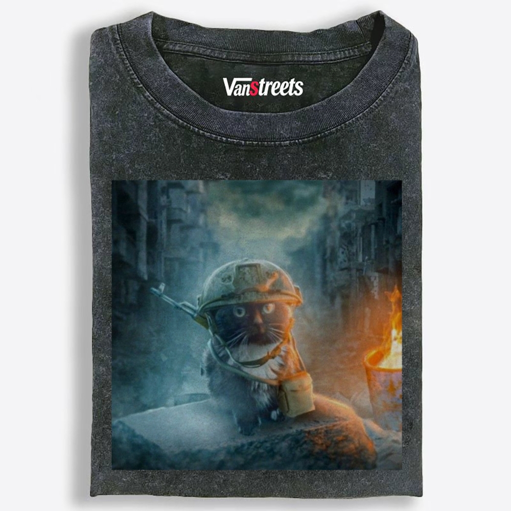 Warzone Smoke Cat Retro Washed T-Shirt | 100% Cotton | Streetwear Essential