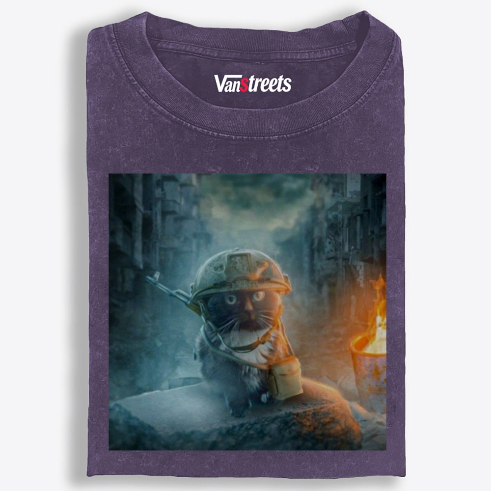 Warzone Smoke Cat Retro Washed T-Shirt | 100% Cotton | Streetwear Essential