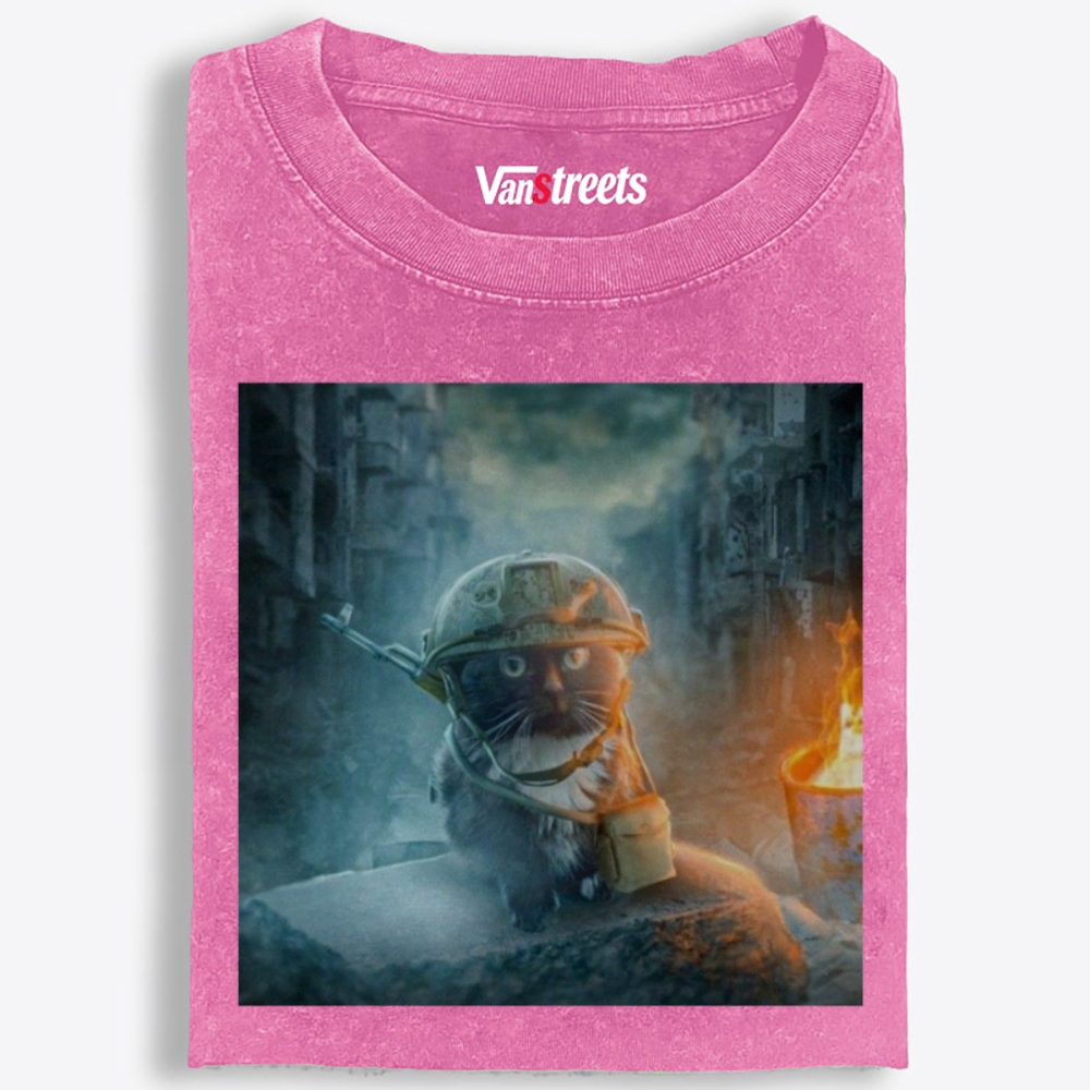 Warzone Smoke Cat Retro Washed T-Shirt | 100% Cotton | Streetwear Essential