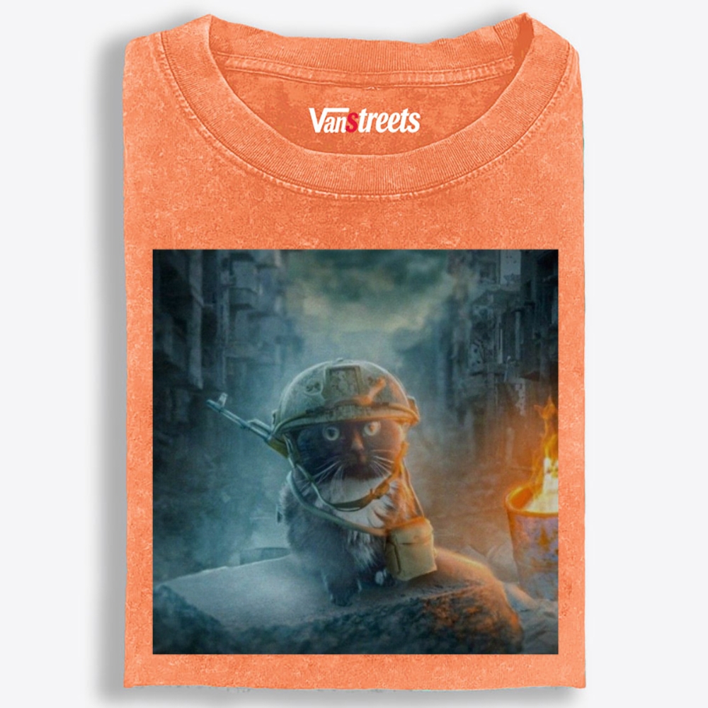 Warzone Smoke Cat Retro Washed T-Shirt | 100% Cotton | Streetwear Essential