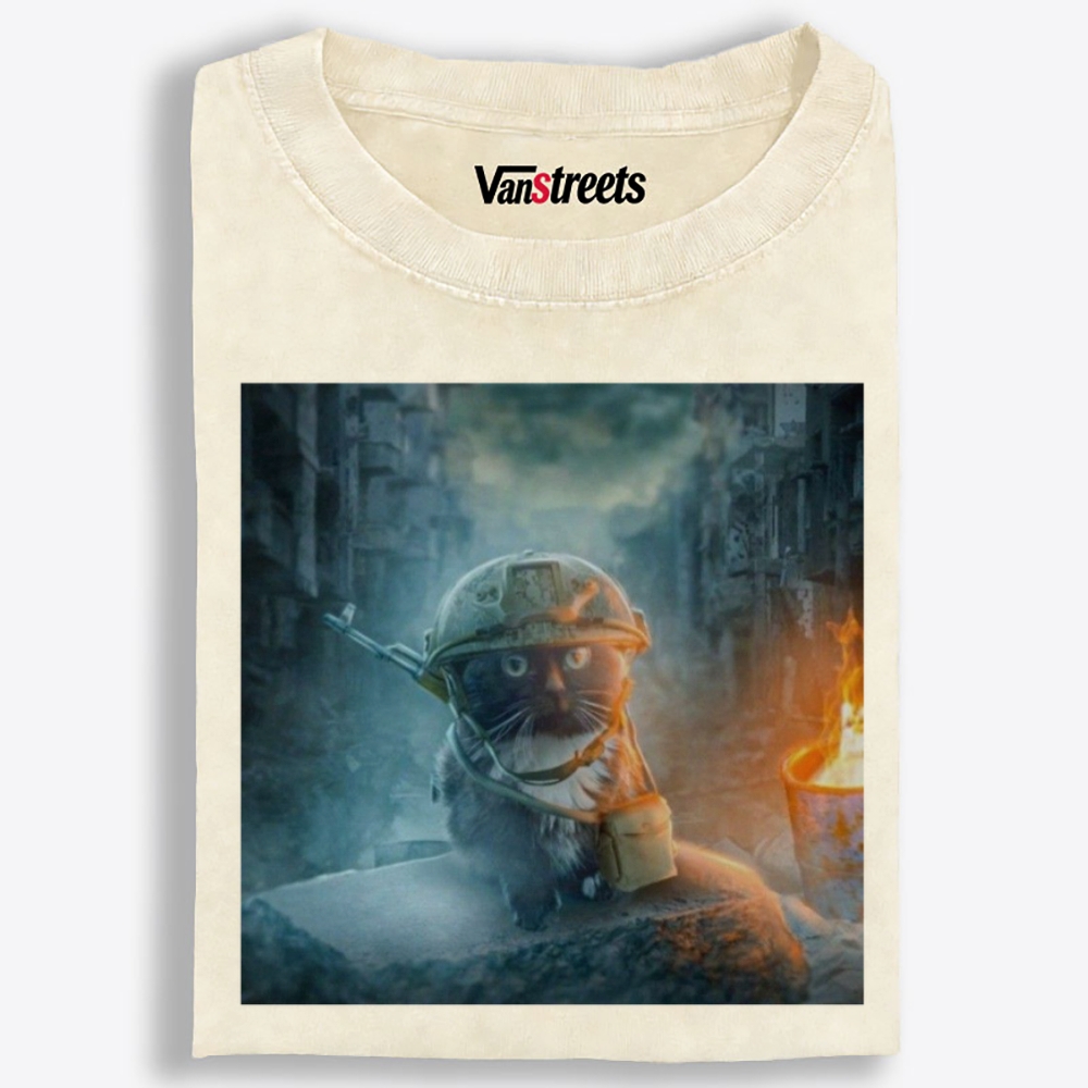 Warzone Smoke Cat Retro Washed T-Shirt | 100% Cotton | Streetwear Essential