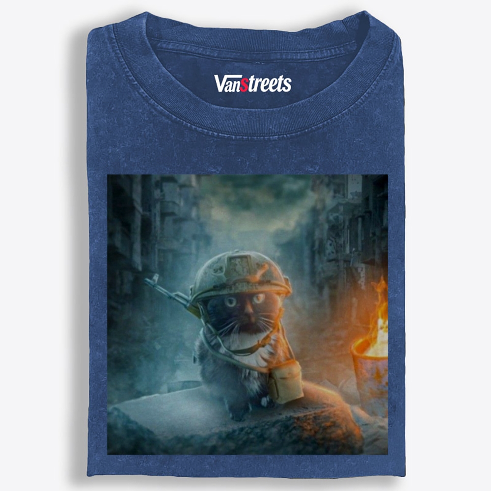 Warzone Smoke Cat Retro Washed T-Shirt | 100% Cotton | Streetwear Essential