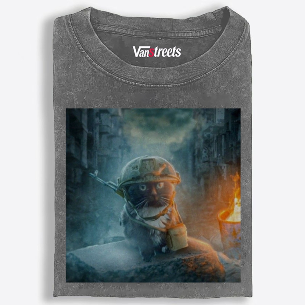 Warzone Smoke Cat Retro Washed T-Shirt | 100% Cotton | Streetwear Essential