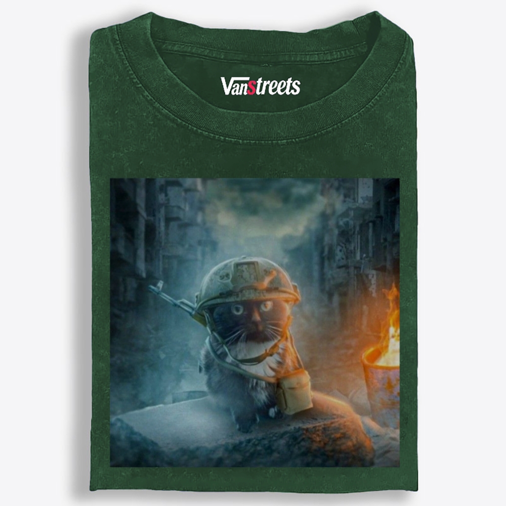 Warzone Smoke Cat Retro Washed T-Shirt | 100% Cotton | Streetwear Essential
