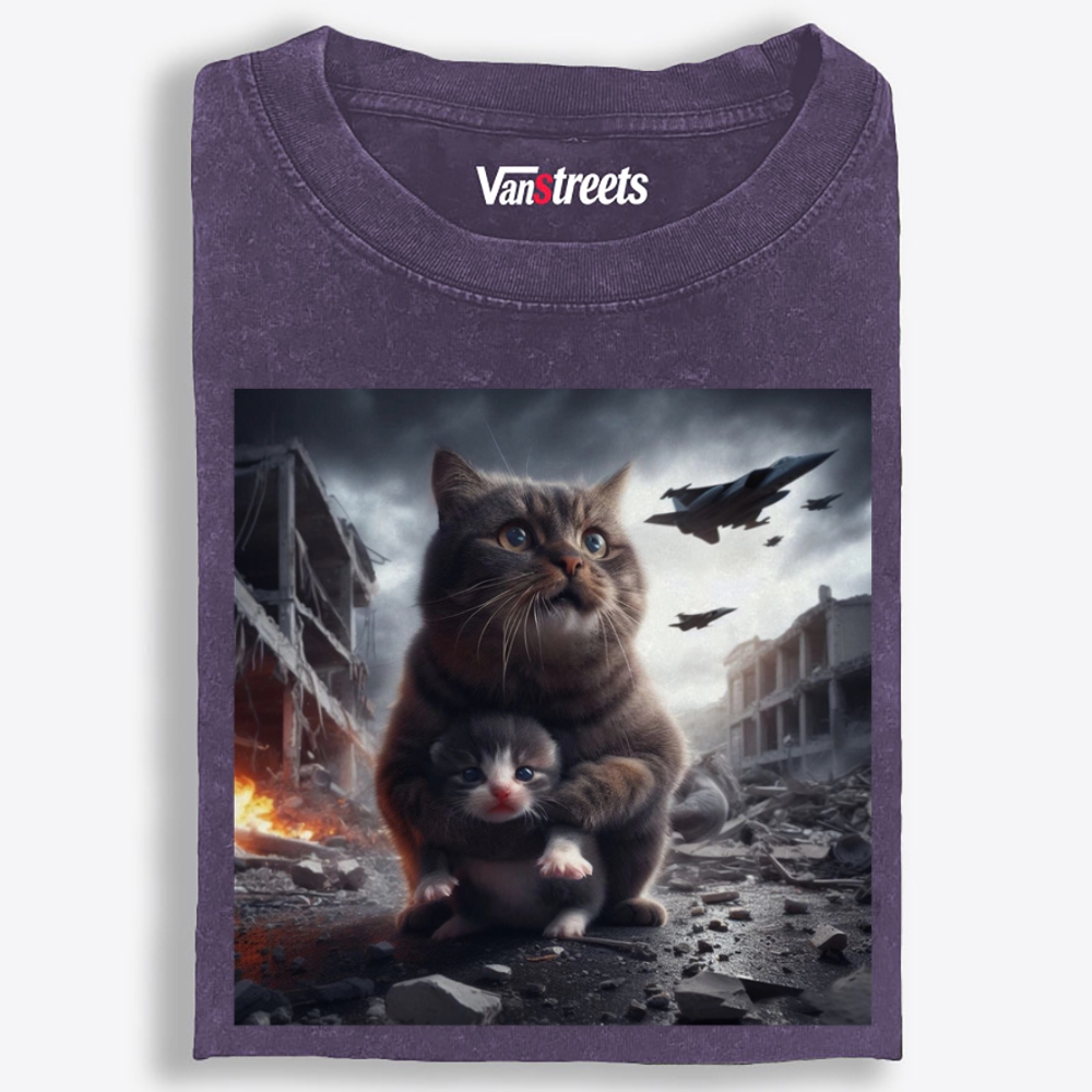 Ruins Guardian Meow Retro Washed T-Shirt | 100% Cotton | Streetwear Essential