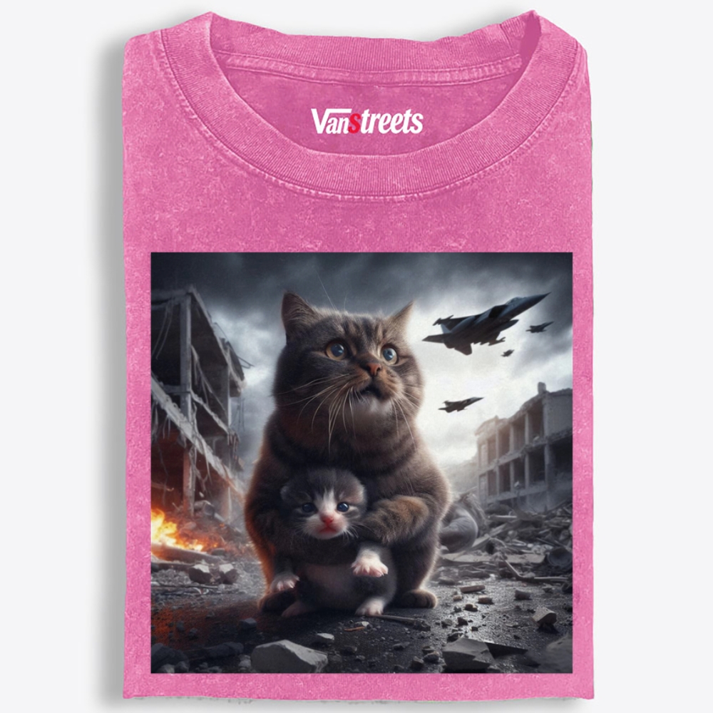Ruins Guardian Meow Retro Washed T-Shirt | 100% Cotton | Streetwear Essential