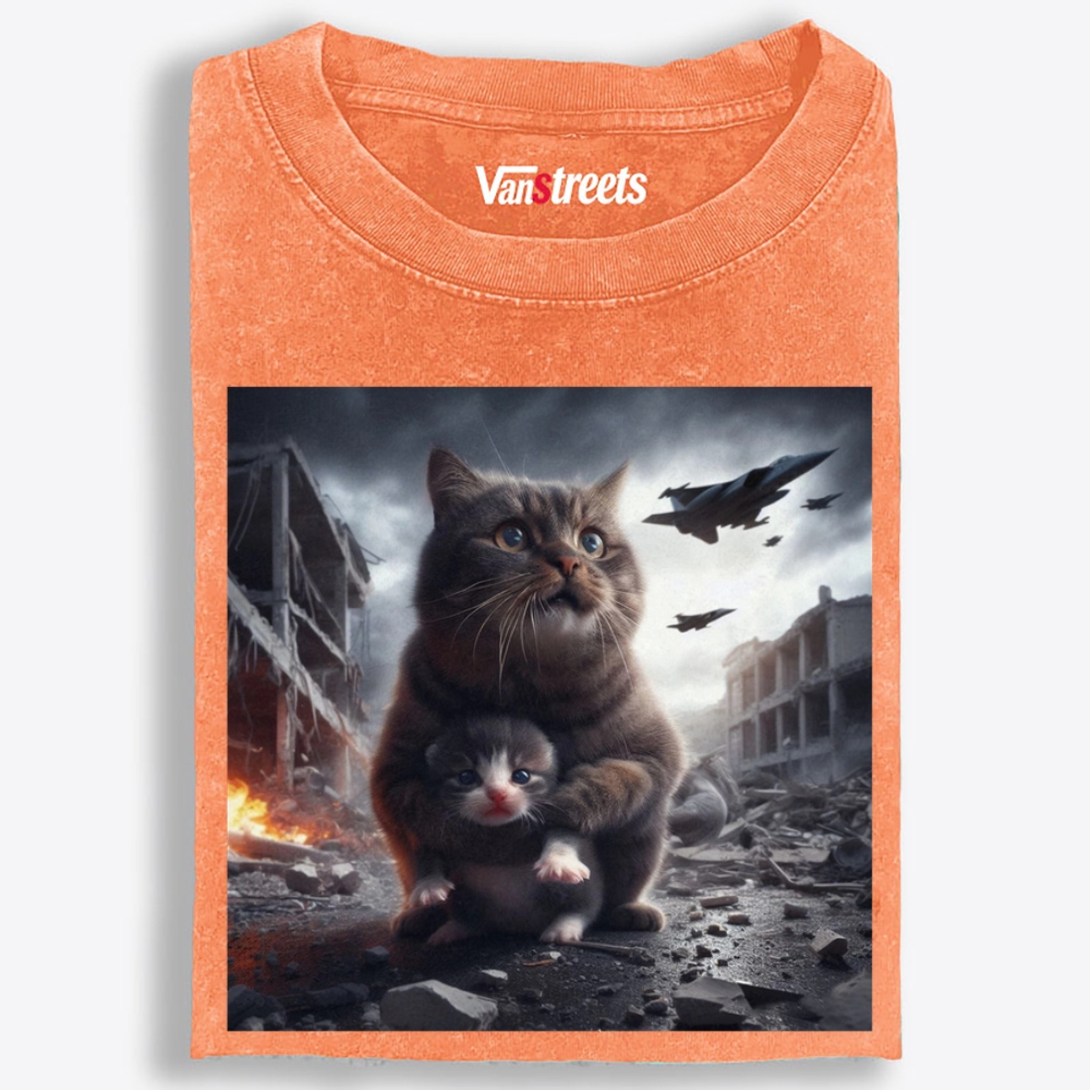 Ruins Guardian Meow Retro Washed T-Shirt | 100% Cotton | Streetwear Essential