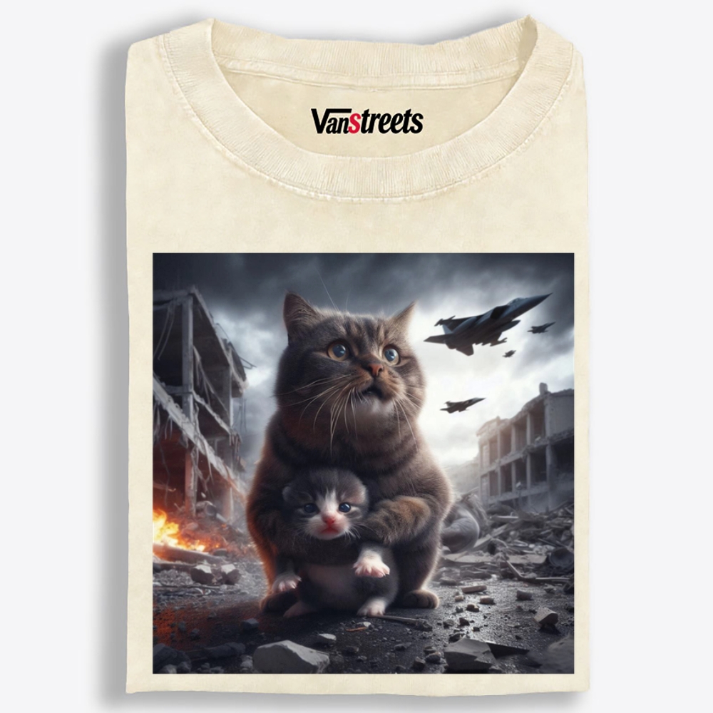 Ruins Guardian Meow Retro Washed T-Shirt | 100% Cotton | Streetwear Essential