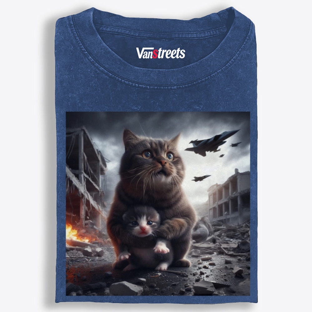 Ruins Guardian Meow Retro Washed T-Shirt | 100% Cotton | Streetwear Essential
