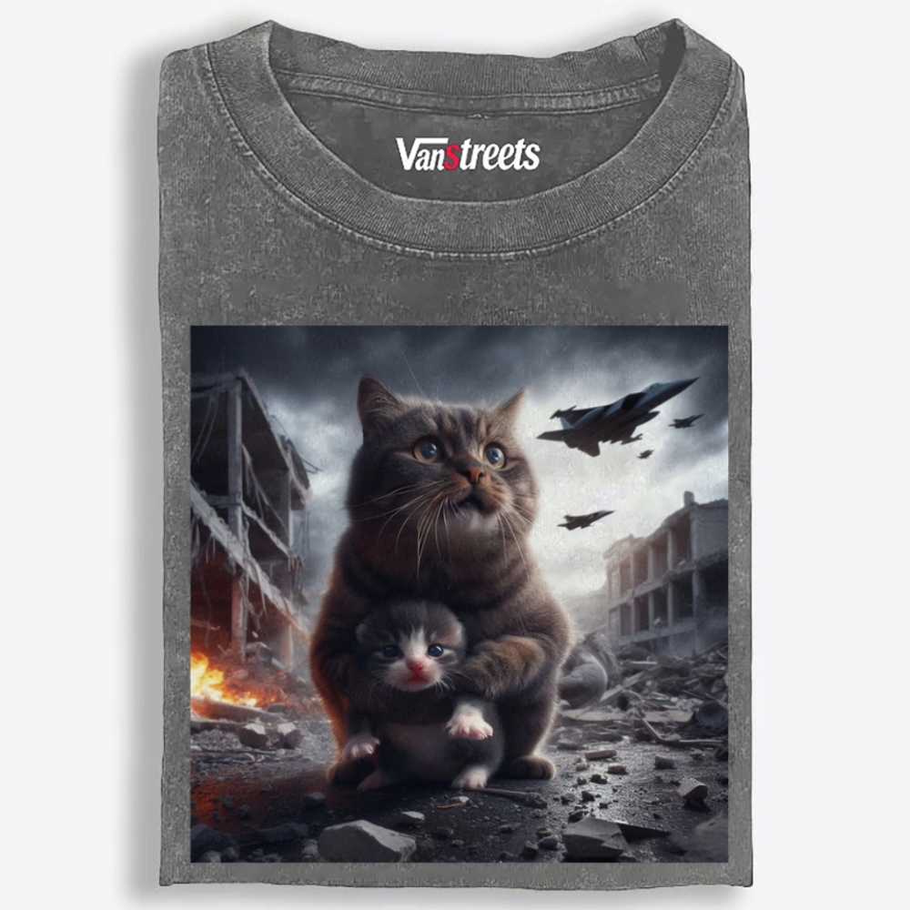 Ruins Guardian Meow Retro Washed T-Shirt | 100% Cotton | Streetwear Essential