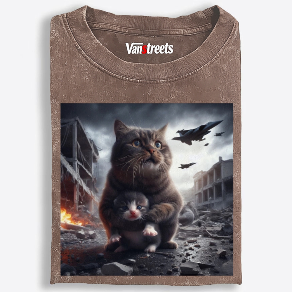 Ruins Guardian Meow Retro Washed T-Shirt | 100% Cotton | Streetwear Essential