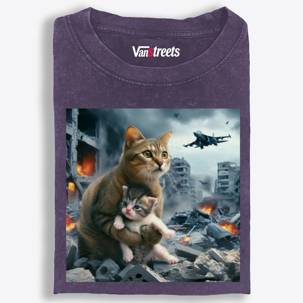 Apocalypse Hug Cat Retro Washed T-Shirt | 100% Cotton | Streetwear Essential