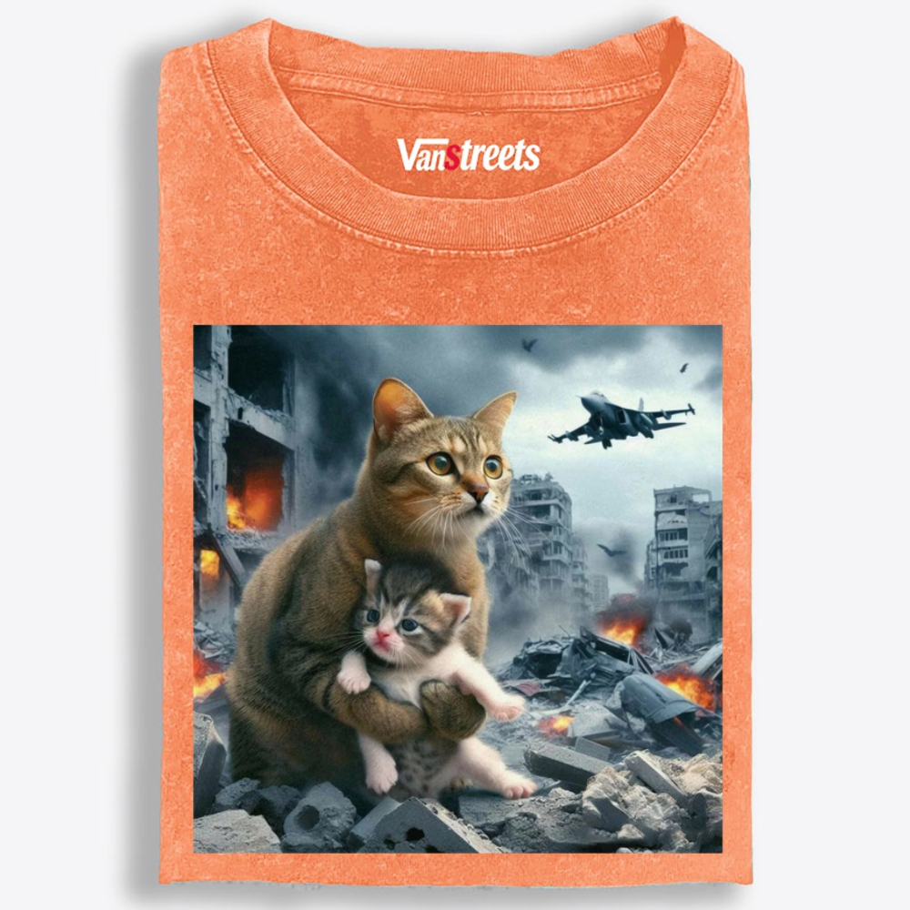 Apocalypse Hug Cat Retro Washed T-Shirt | 100% Cotton | Streetwear Essential