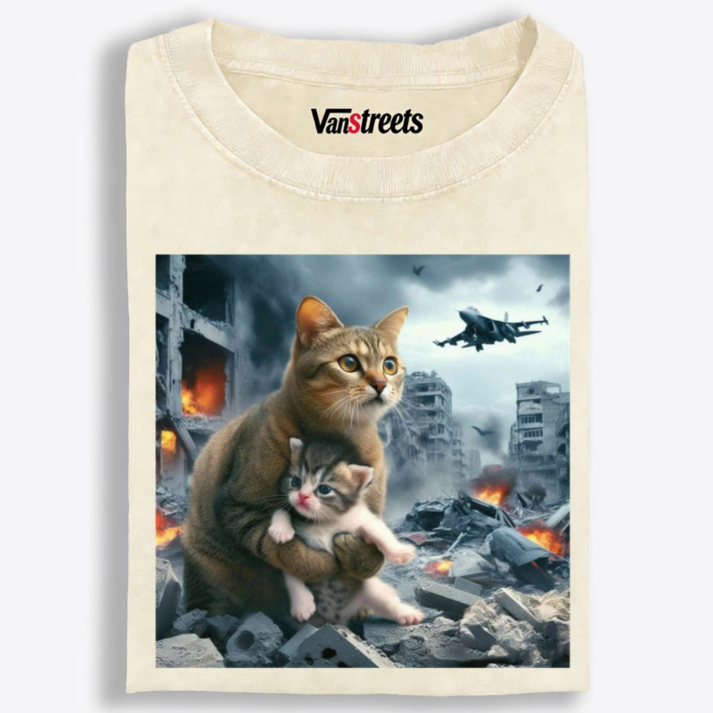 Apocalypse Hug Cat Retro Washed T-Shirt | 100% Cotton | Streetwear Essential