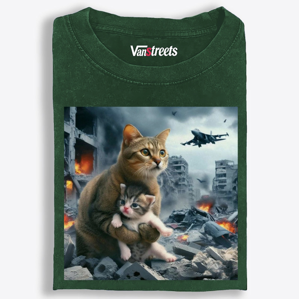 Apocalypse Hug Cat Retro Washed T-Shirt | 100% Cotton | Streetwear Essential