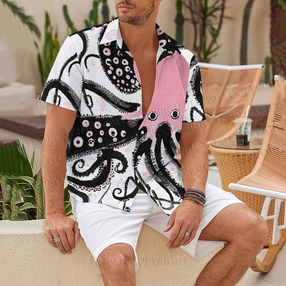 Pink And Black Octopus Hawaiian Shirt