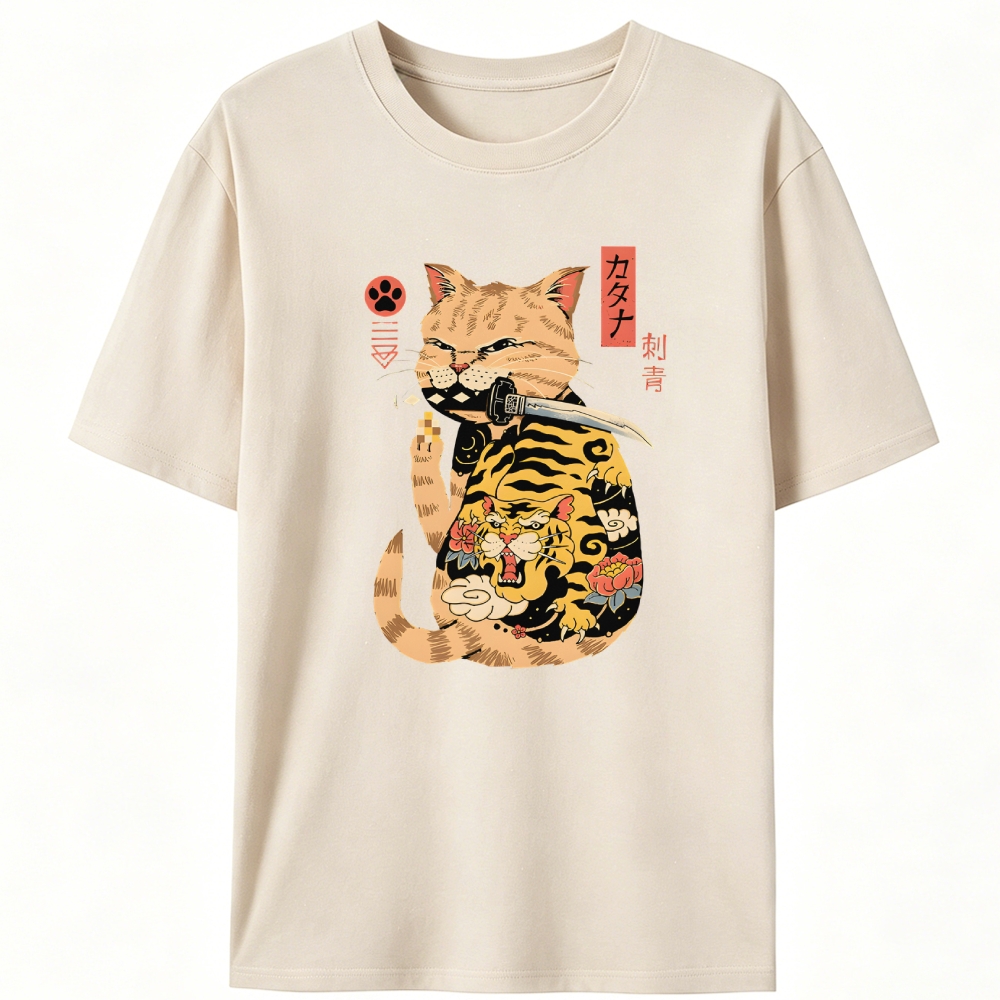 Fortune Cat Samurai Retro Designed for Women - Slim Fit Cotton Tee