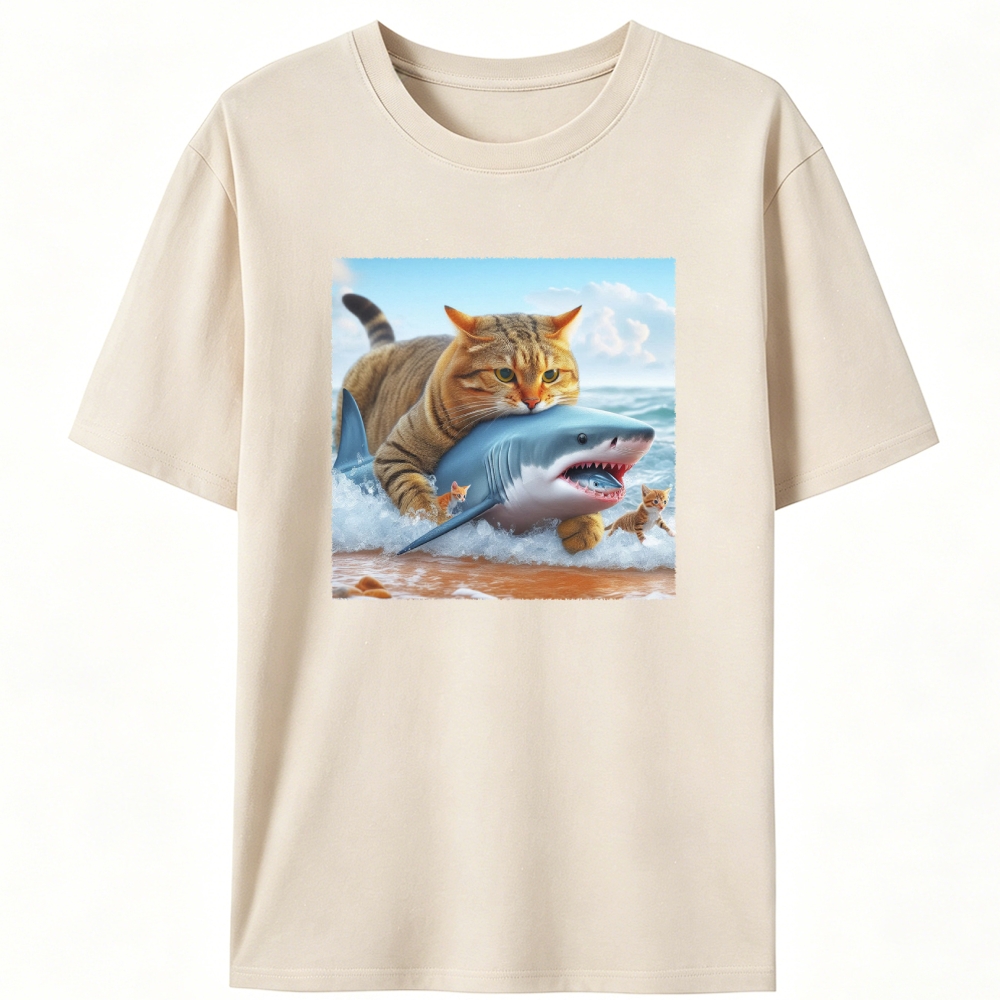 Cat Riding Shark · Ocean Boss Retro Designed for Women - Slim Fit Cotton Tee