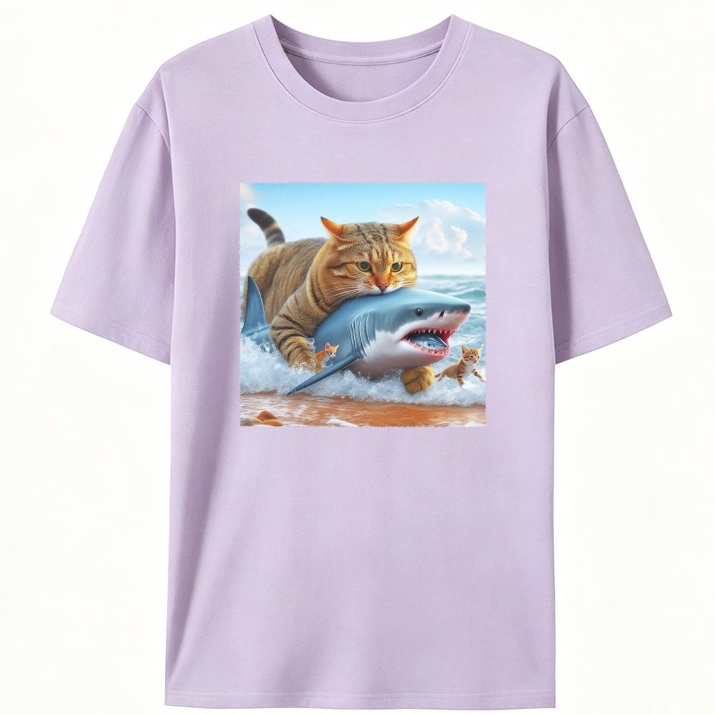 Cat Riding Shark · Ocean Boss Retro Designed for Women - Slim Fit Cotton Tee