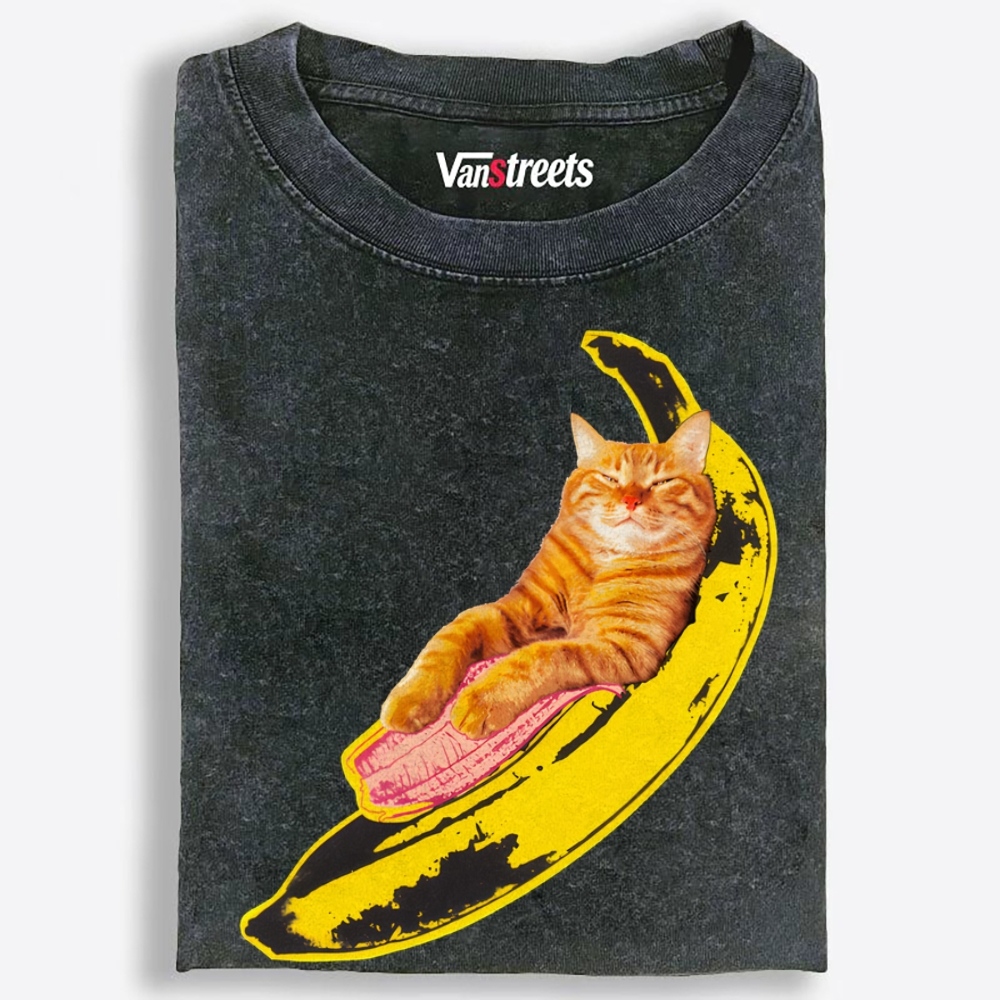 Banana Cat Chill Retro Washed T-Shirt | 100% Cotton | Streetwear Essential