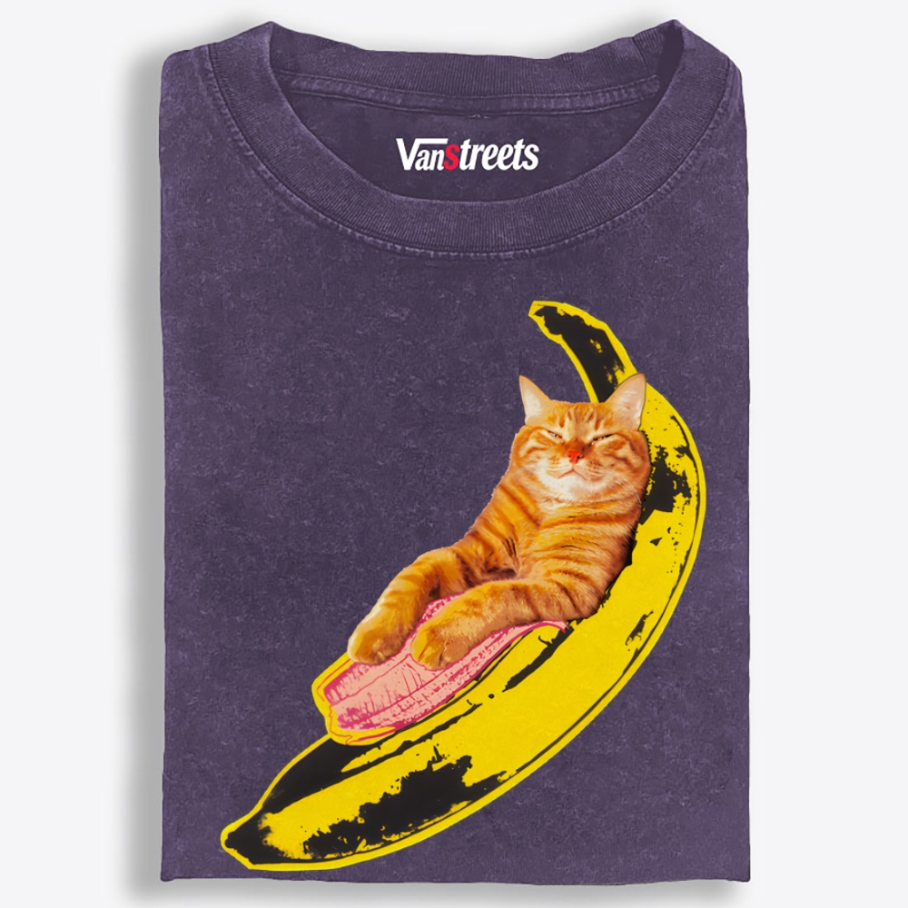 Banana Cat Chill Retro Washed T-Shirt | 100% Cotton | Streetwear Essential