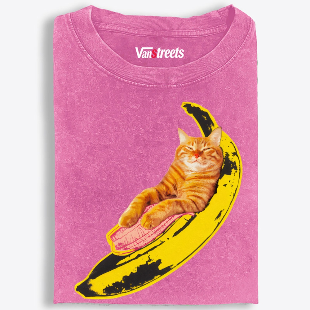 Banana Cat Chill Retro Washed T-Shirt | 100% Cotton | Streetwear Essential