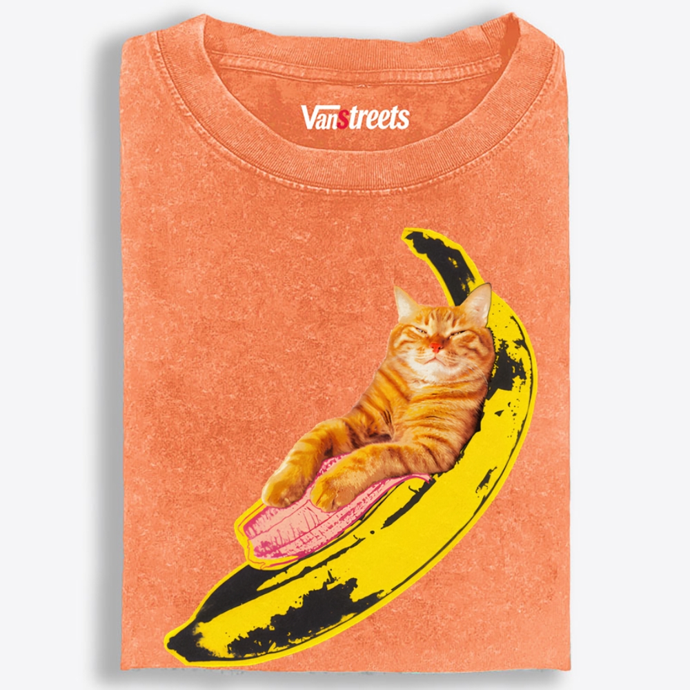 Banana Cat Chill Retro Washed T-Shirt | 100% Cotton | Streetwear Essential