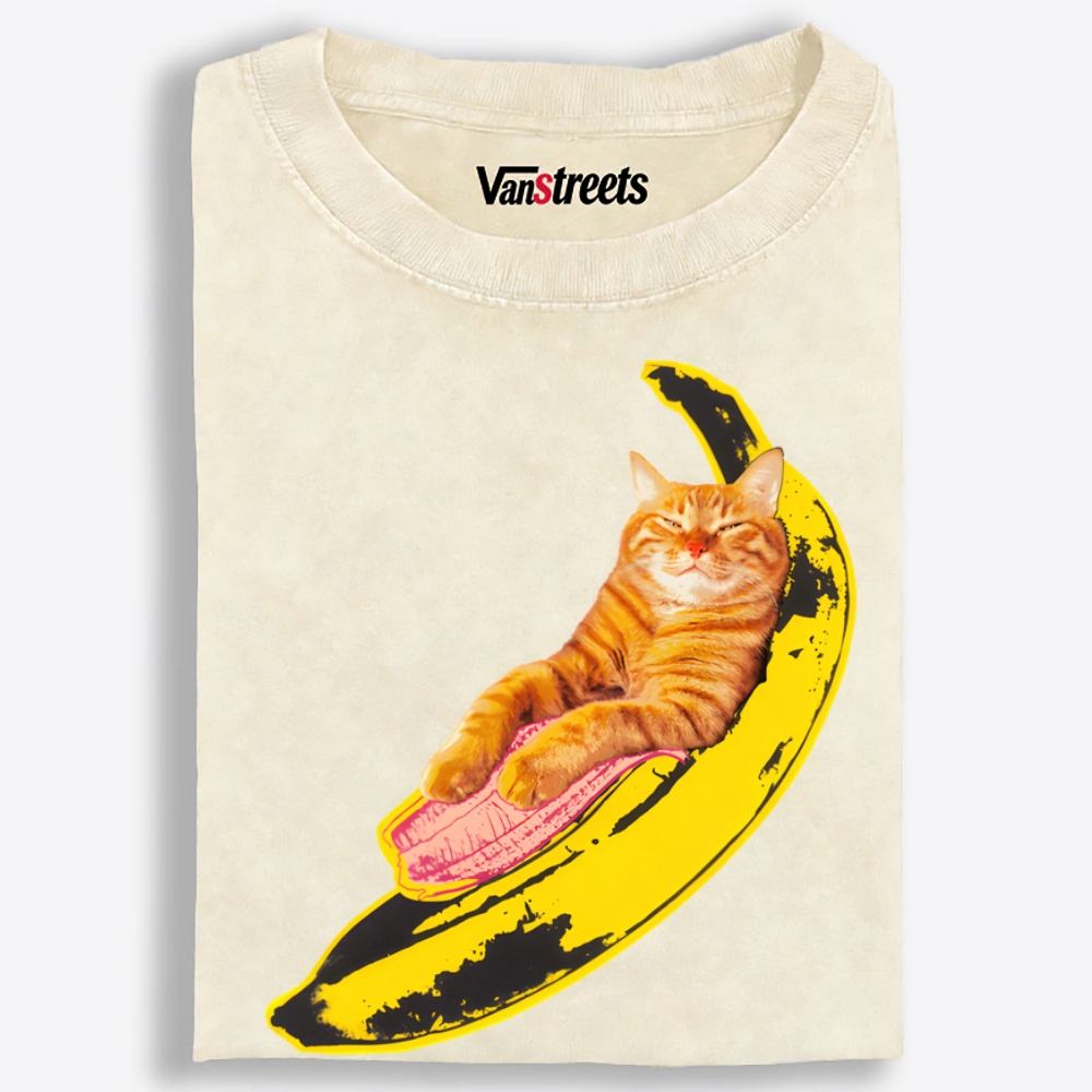 Banana Cat Chill Retro Washed T-Shirt | 100% Cotton | Streetwear Essential