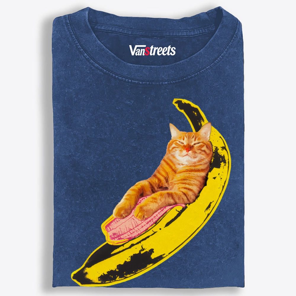 Banana Cat Chill Retro Washed T-Shirt | 100% Cotton | Streetwear Essential